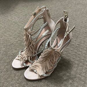 Elegant Beige Fringe Heels